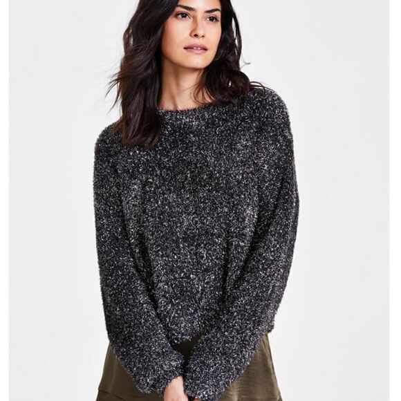 Bar III Metallic Black Eyelash Women’s Long Sleeve Sweater Size Medium NWT - Picture 1 of 3